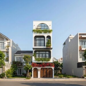 Phối cảnh mặt tiền hiện đại của mẫu nhà phố 3 tầng 1 tum 5x20m