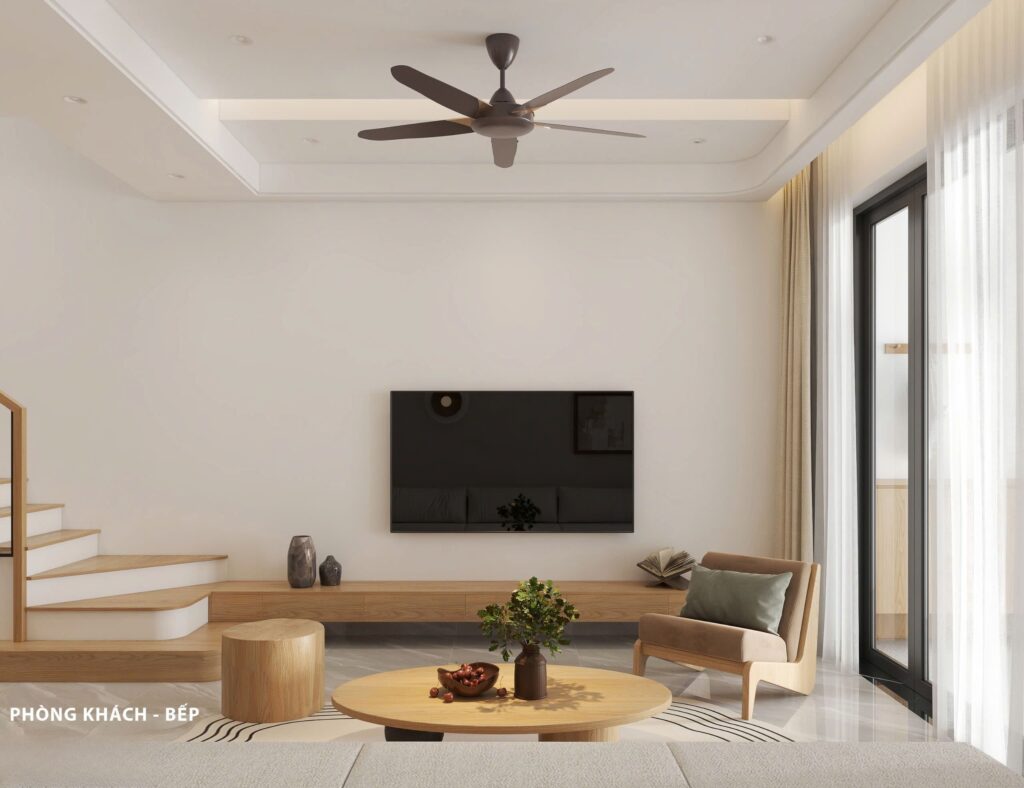 Thiết kế nội thất phòng khách liền kề bếp sang trọng và tối ưu diện tích