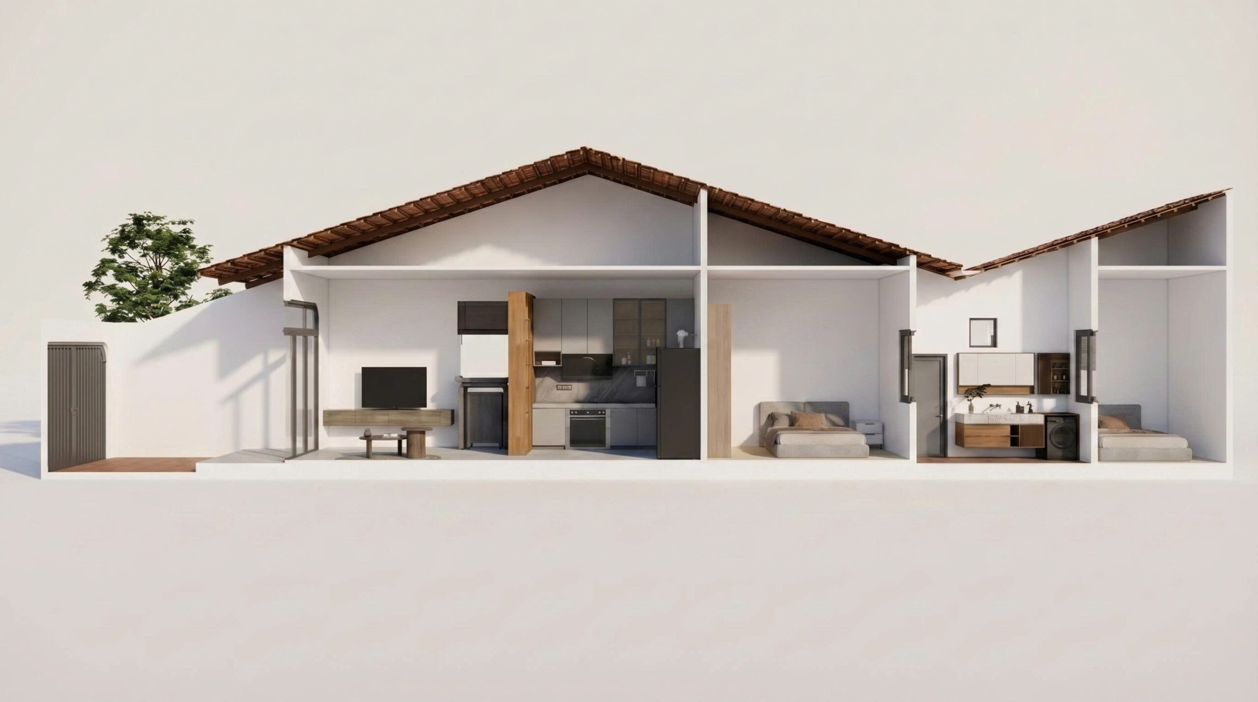 Mặt cắt ngang nhà cấp 4 - 2pn