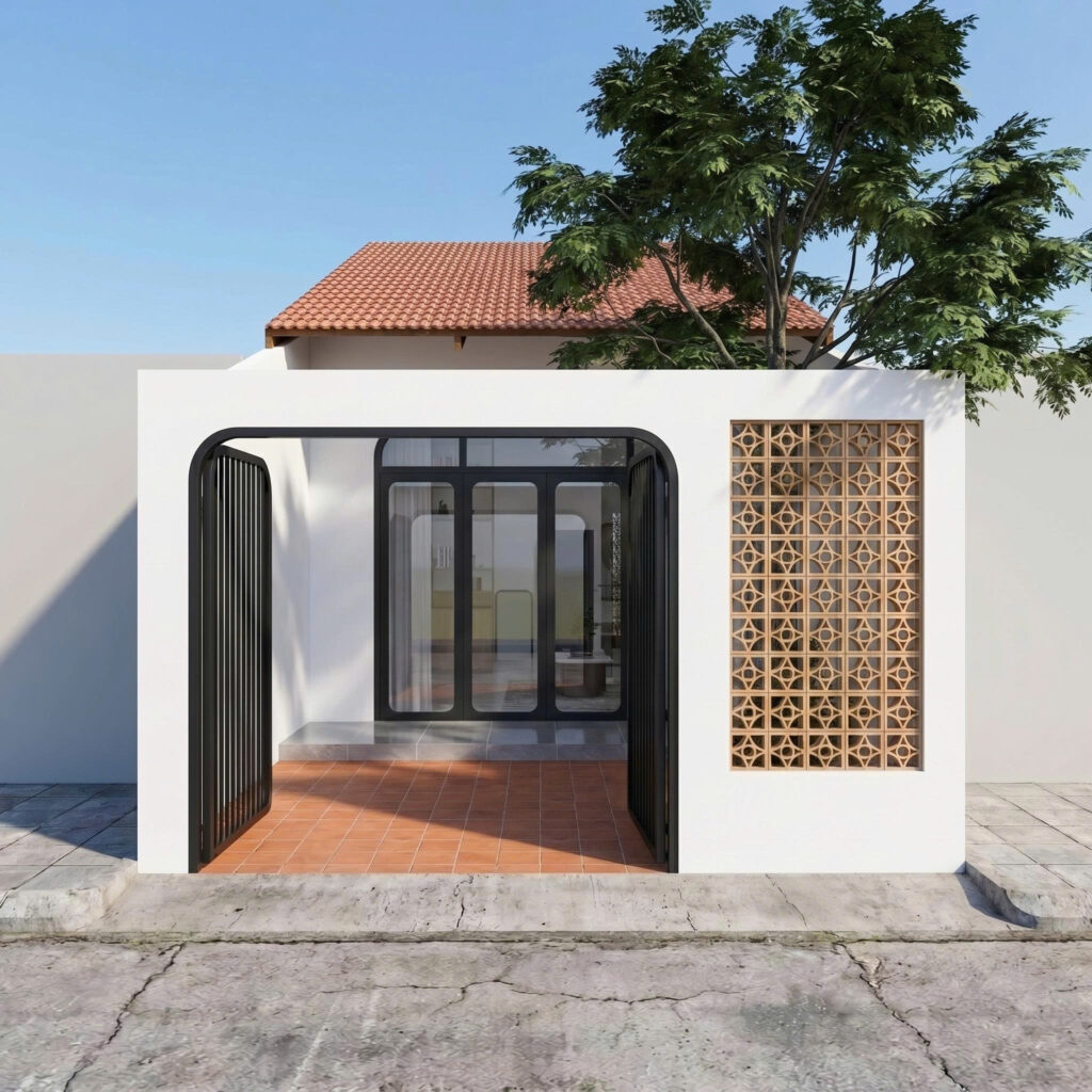 Bản vẽ mặt bằng 3D nhà cấp 4 diện tích 4x15m có 2 phòng ngủ 1WC