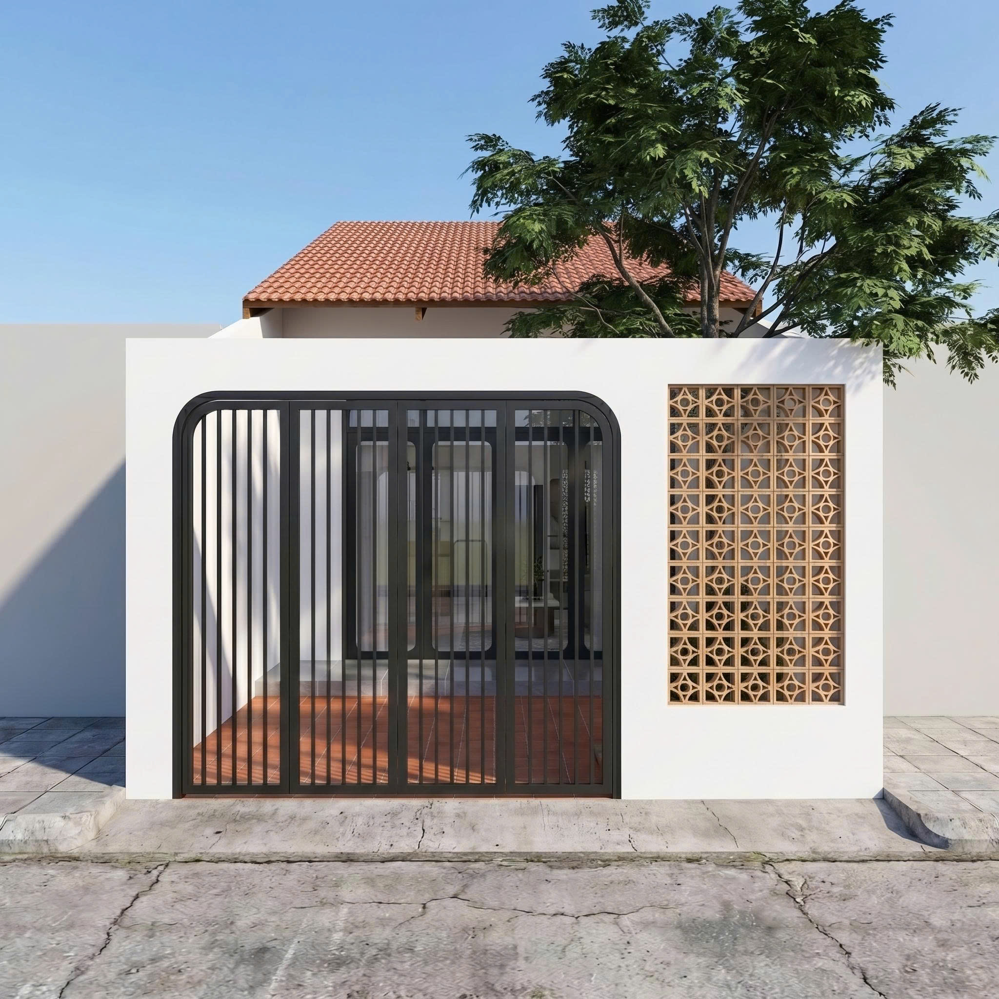 Phối cảnh mặt tiền nhà cấp 4 mái ngói 4x15m tại Biên Hòa - Xây dựng Chính Danh